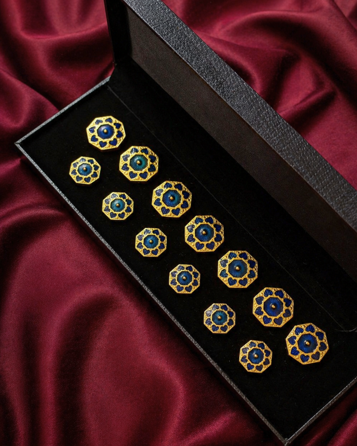 Sunburst Royal Blue Meenakari Button Set
