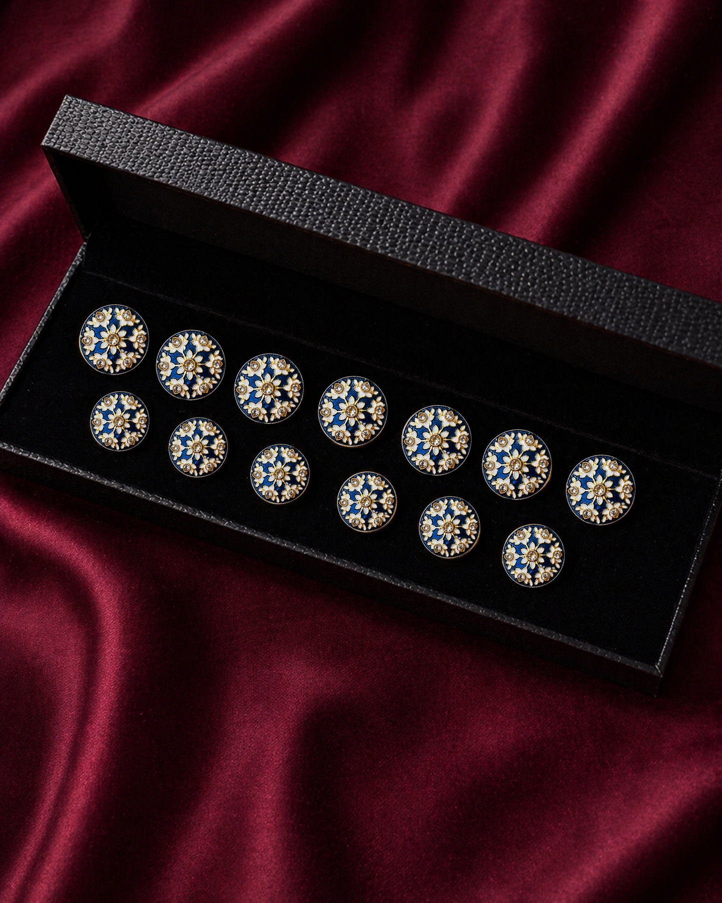 Royal Indigo Jasmine Meenakari Button Set