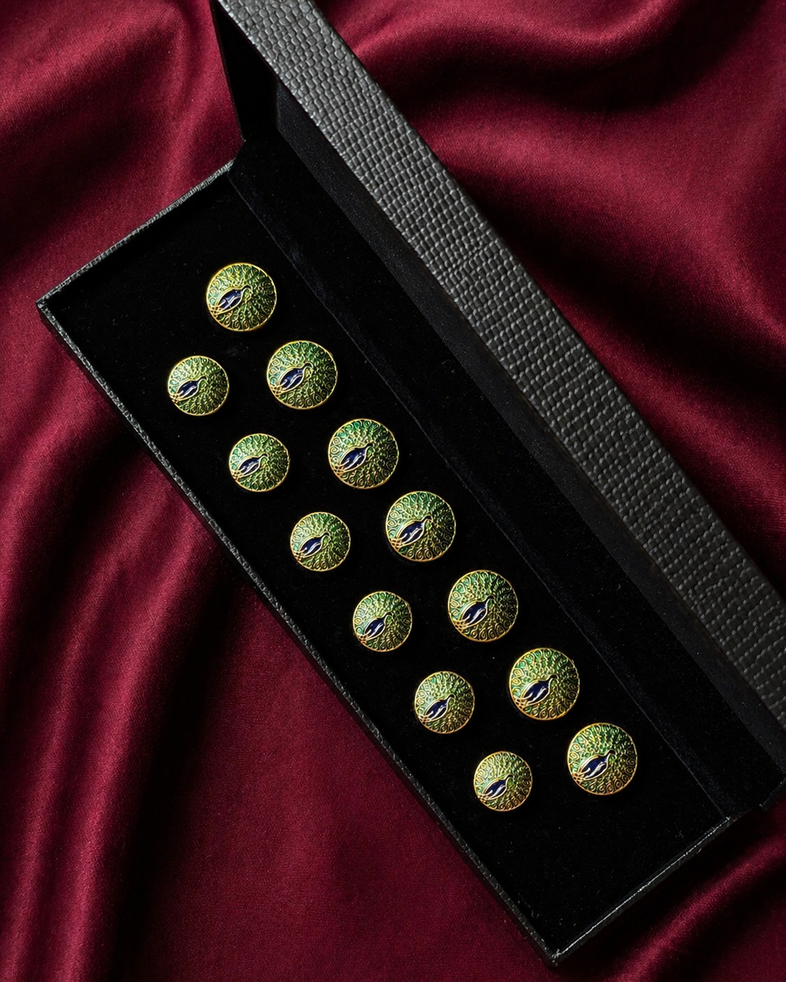 Imperial Peacock Meenakari Button Set