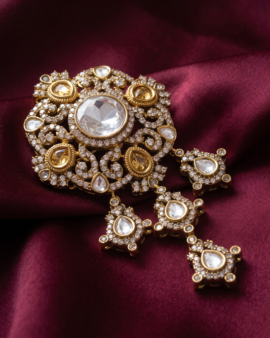 Royal Nizam Polki Brass Brooch - Champagne