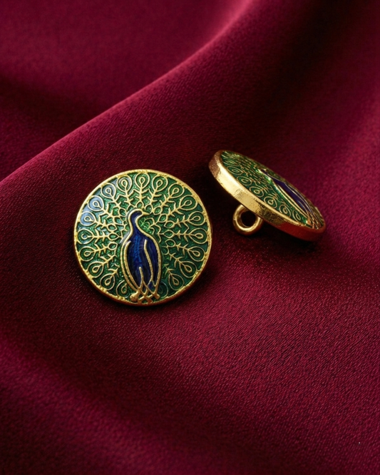 Imperial Peacock Meenakari Button Set
