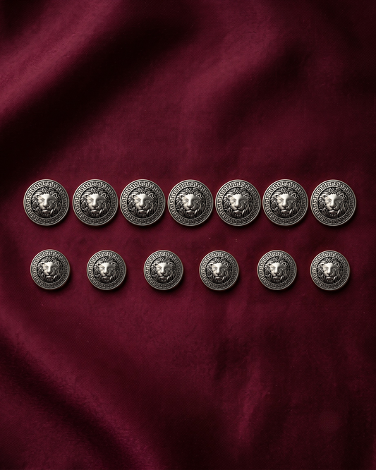 Lion Metal Button Set - Antique Grey