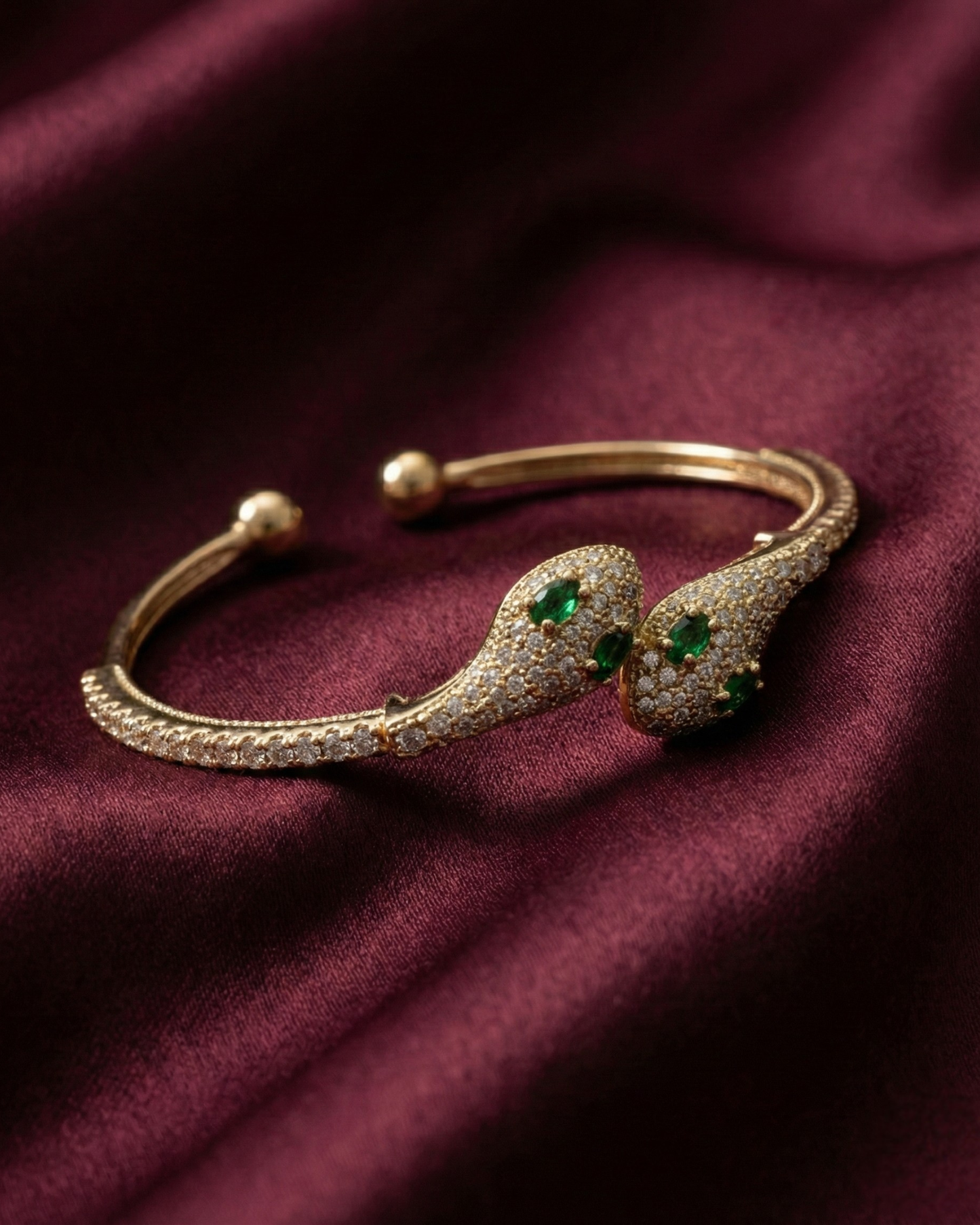 Maestra Medusa 18k gold-plated serpent cuff, bold animal-motif waterproof demi-fine jewelry.