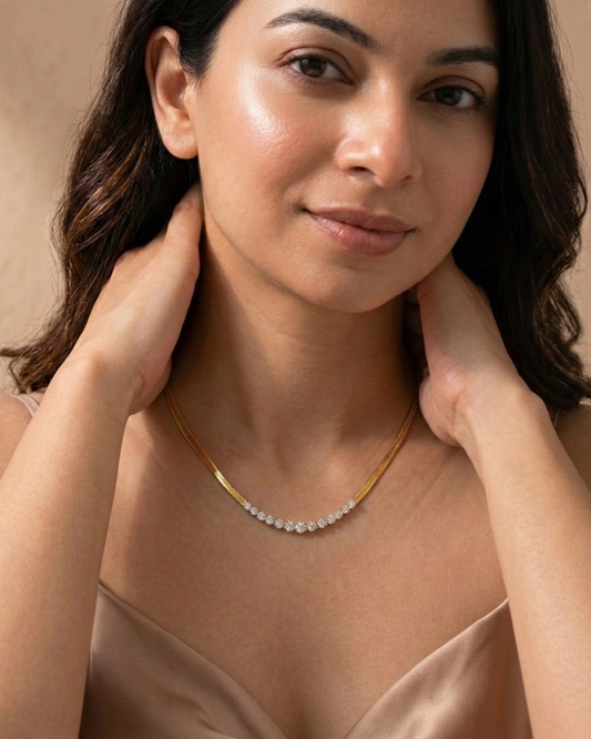 Maestra Stella 18k gold-plated snake necklace with American Diamond, bold snake-chain waterproof jewelry.