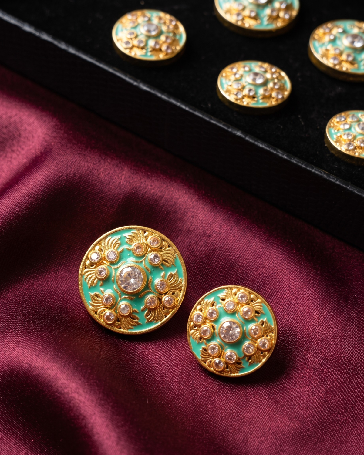 Firoza Taj Turquoise Meenakari Button Set