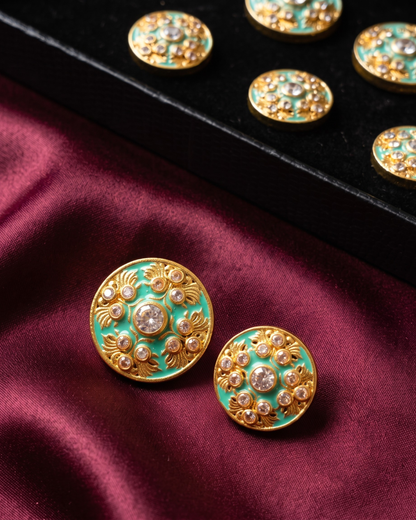 Firoza Taj Turquoise Meenakari Button Set