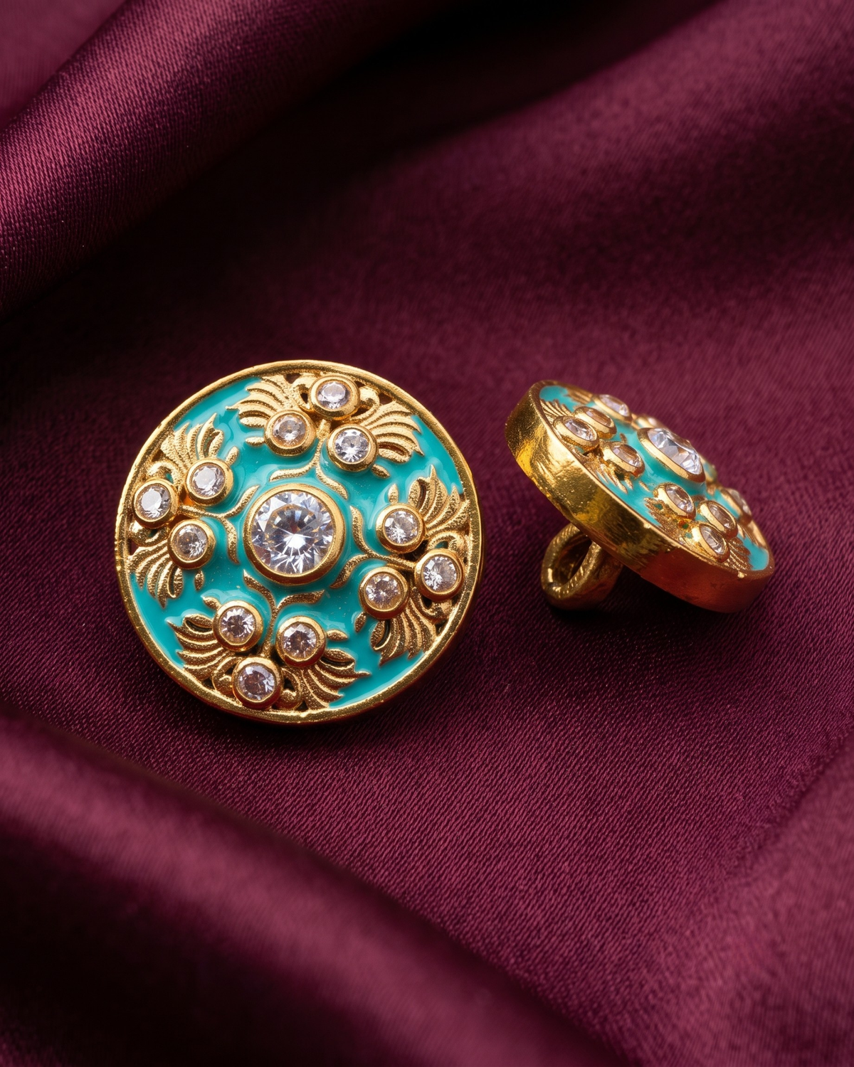 Firoza Taj Turquoise Meenakari Button Set