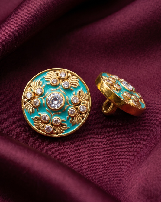 Firoza Taj Turquoise Meenakari Button Set