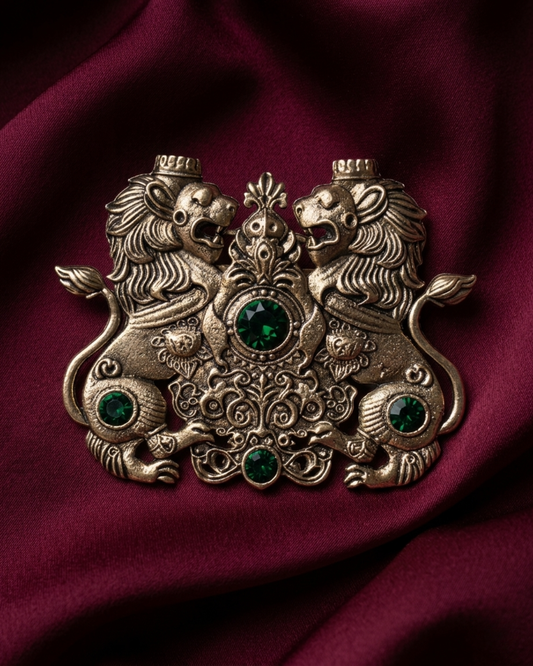 Twin Lion Crest Brooch