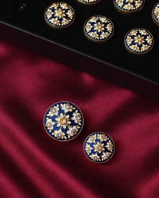 Royal Indigo Jasmine Meenakari Button Set