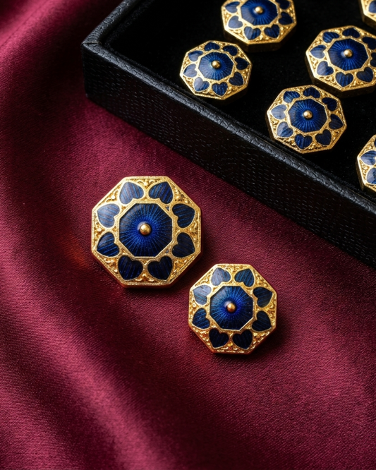 Sunburst Royal Blue Meenakari Button Set