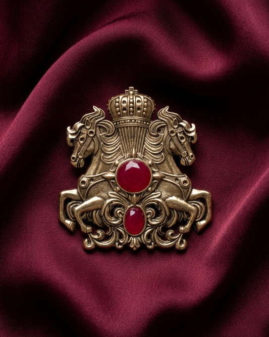 Stallion & Crown Ruby-Red Brooch