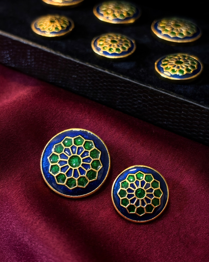 Indigo Emerald Mandala Meenakari Button Set