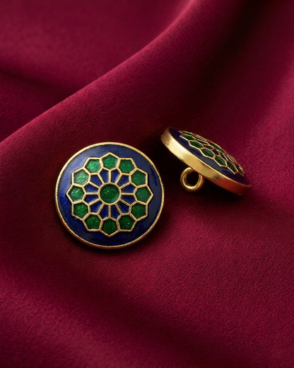 Indigo Emerald Mandala Meenakari Button Set