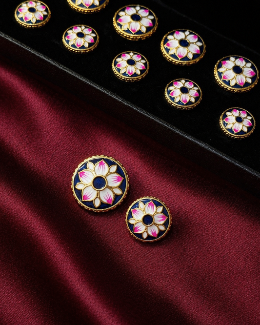Midnight Lotus Meenakari Button Set
