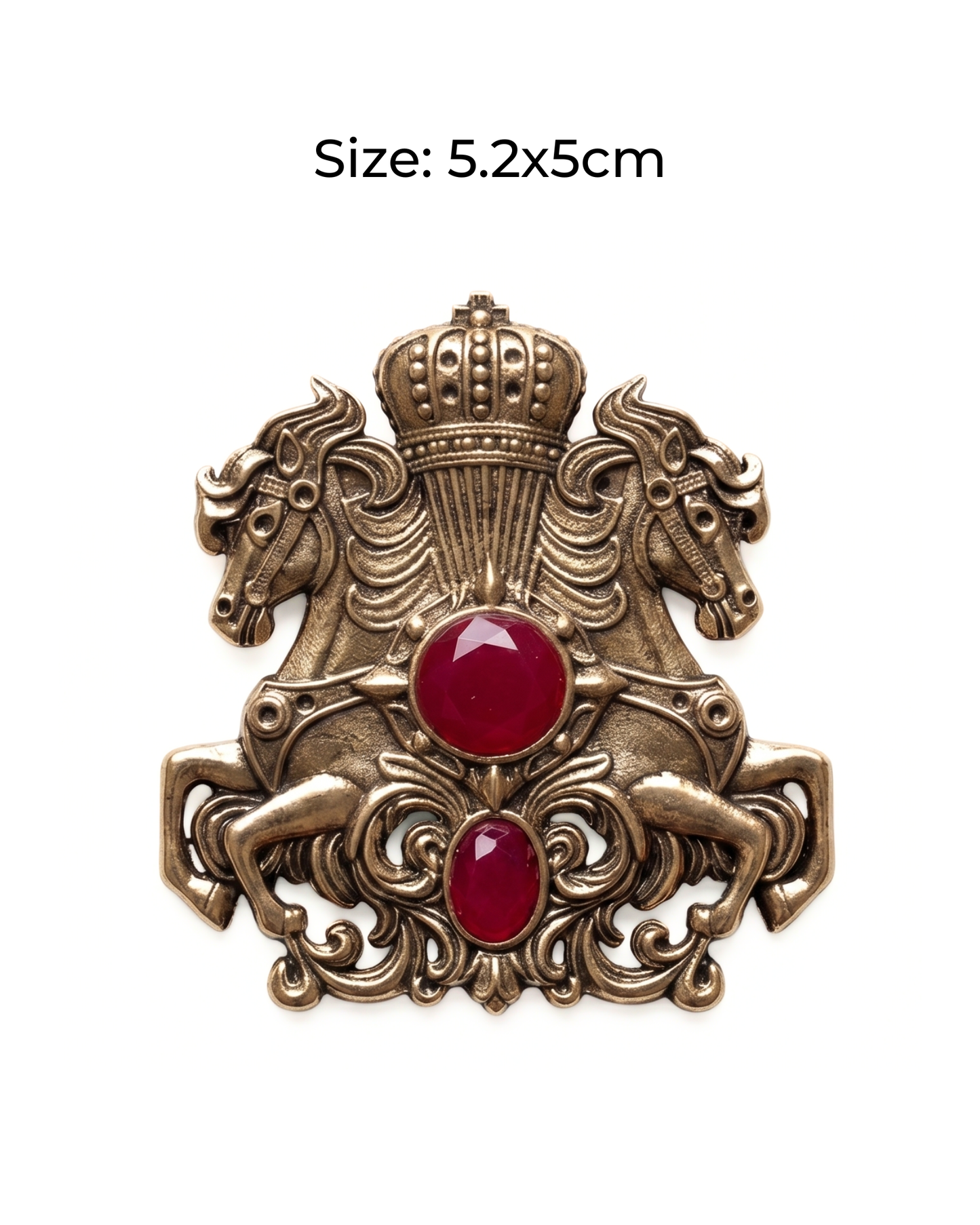 Stallion & Crown Ruby-Red Brass Brooch
