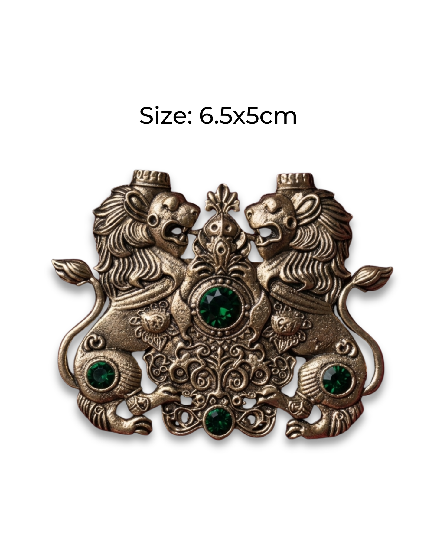 Twin Lion Crest Brass Brooch