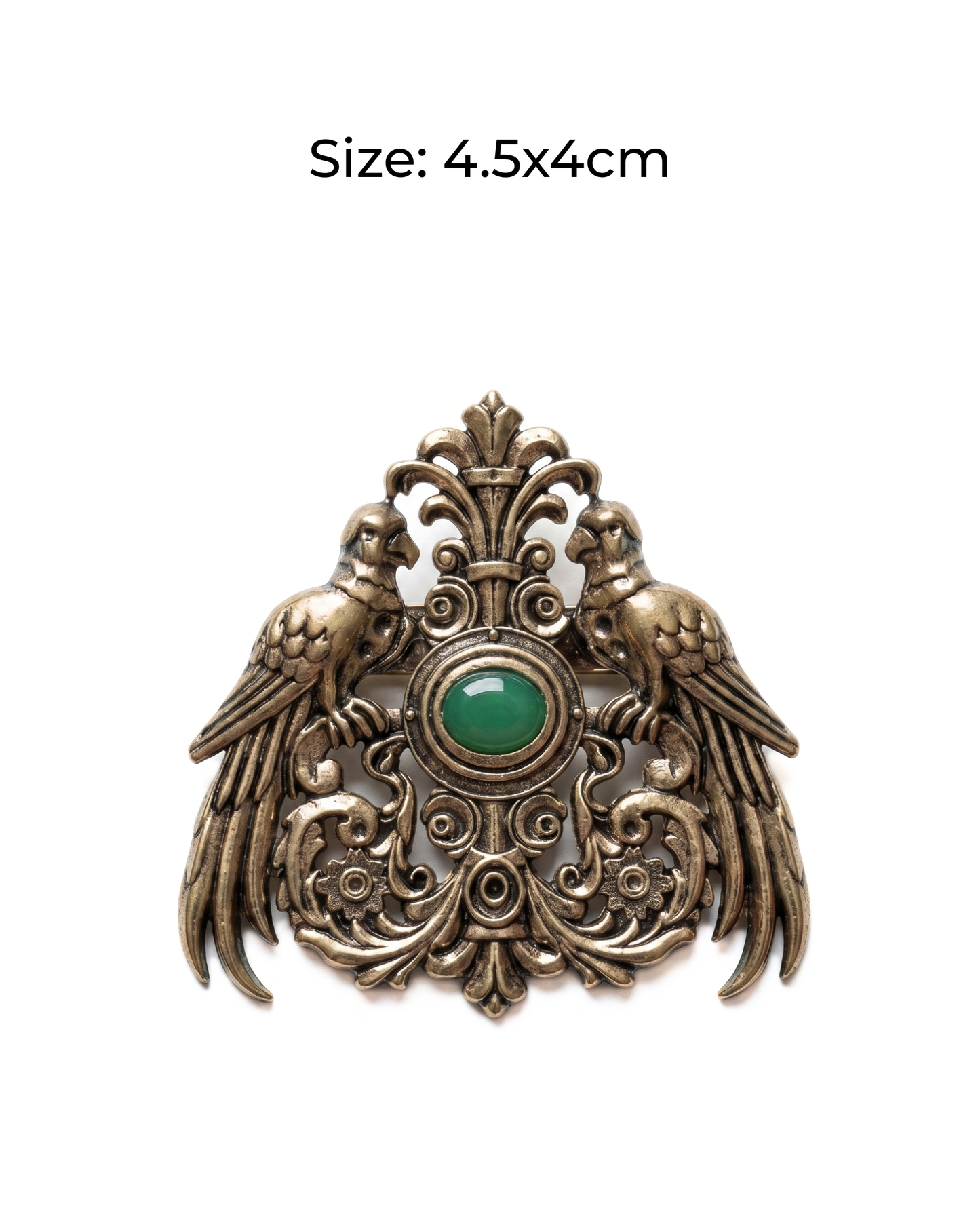 Emerald Parrot Statement Brass Brooch