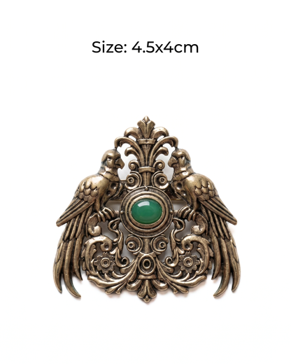 Emerald Parrot Statement Brass Brooch