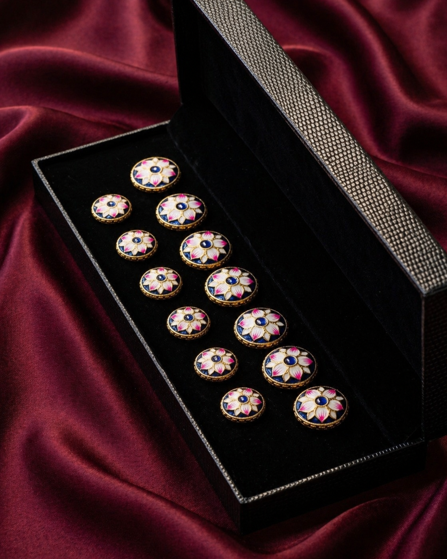 Midnight Lotus Meenakari Button Set