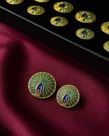 Imperial Peacock Meenakari Button Set