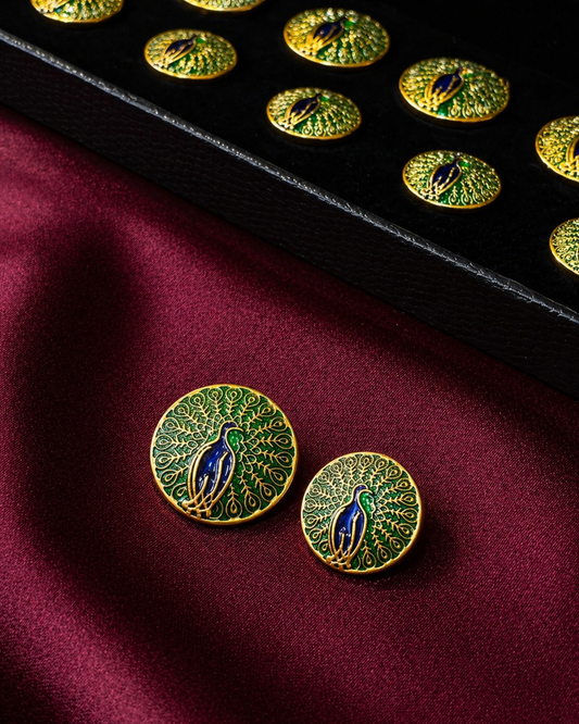 Imperial Peacock Meenakari Button Set