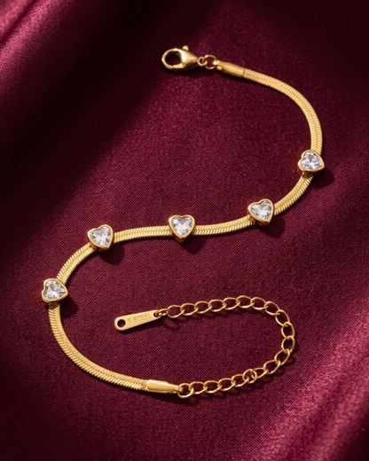 Maestra Amora 18k gold-plated radiant heart snake chain bracelet, romantic waterproof heart jewelry.