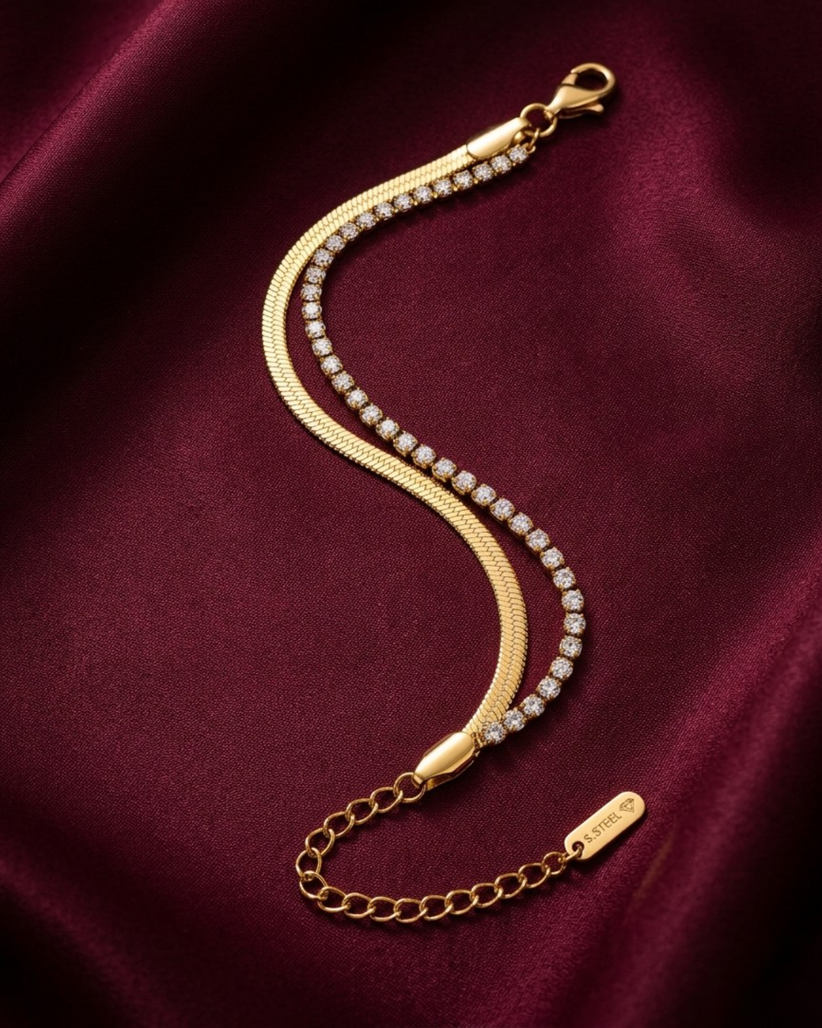 Maestra Aurelia 18k gold-plated snake chain tennis bracelet, luxury demi-fine jewelry, waterproof and durable.