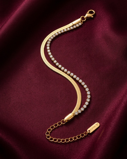 Maestra Aurelia 18k gold-plated snake chain tennis bracelet, luxury demi-fine jewelry, waterproof and durable.