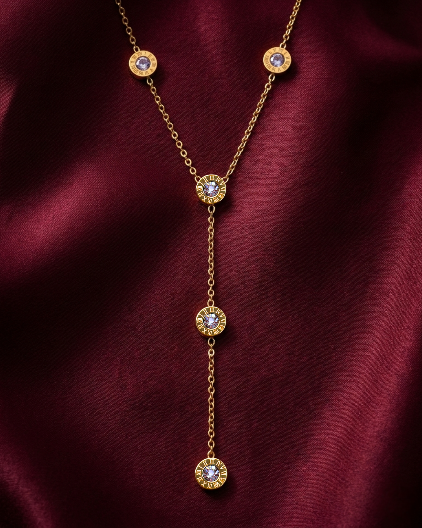 Maestra Hestia 18k gold-plated Roman numeral coin necklace, vintage-style waterproof protection jewelry.