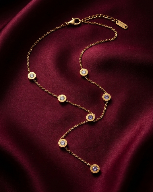 Maestra Hestia 18k gold-plated Roman numeral coin necklace, vintage-style waterproof protection jewelry.