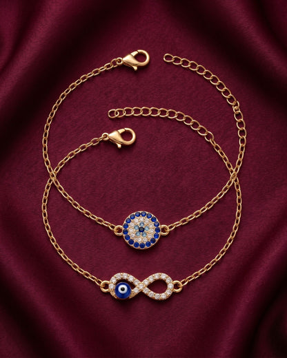 Kira Evil Eye Infinity & Studded Charm Bracelet Set