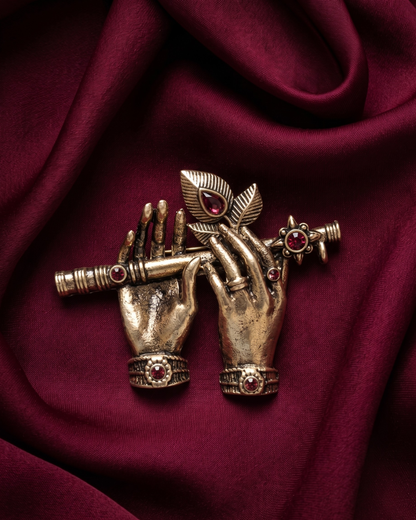 Krishna Flute Brass Brooch