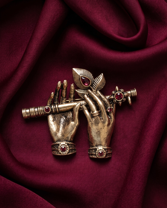 Krishna Flute Brass Brooch