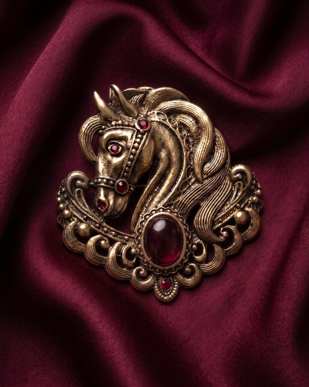 Royal Ashwa Brass Horse Brooch