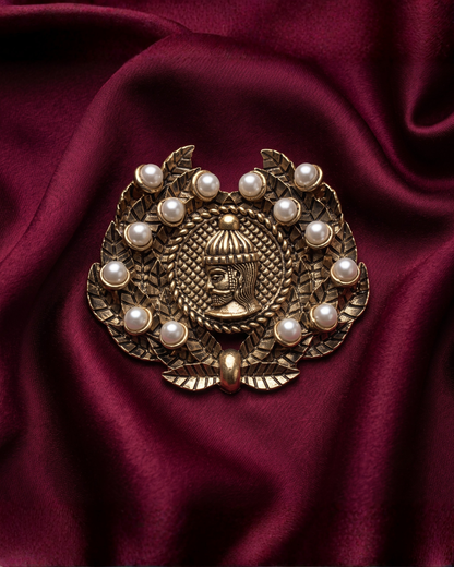 Pearl Crest Brass Brooch