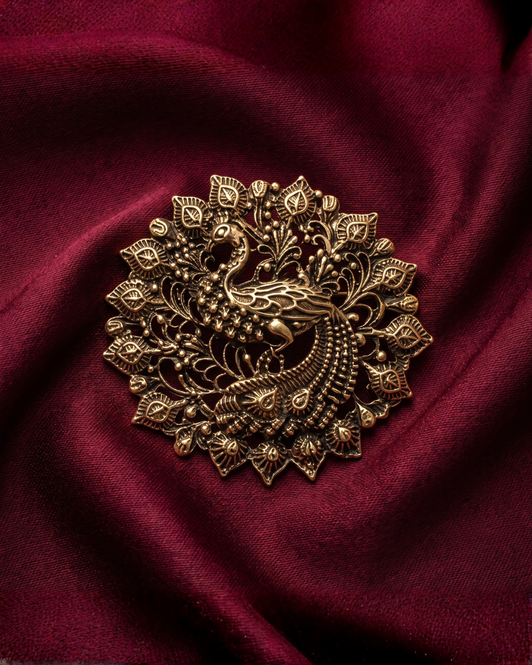 Royal Mayura Antique Brass Peacock Brooch