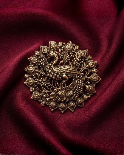 Royal Mayura Antique Brass Peacock Brooch