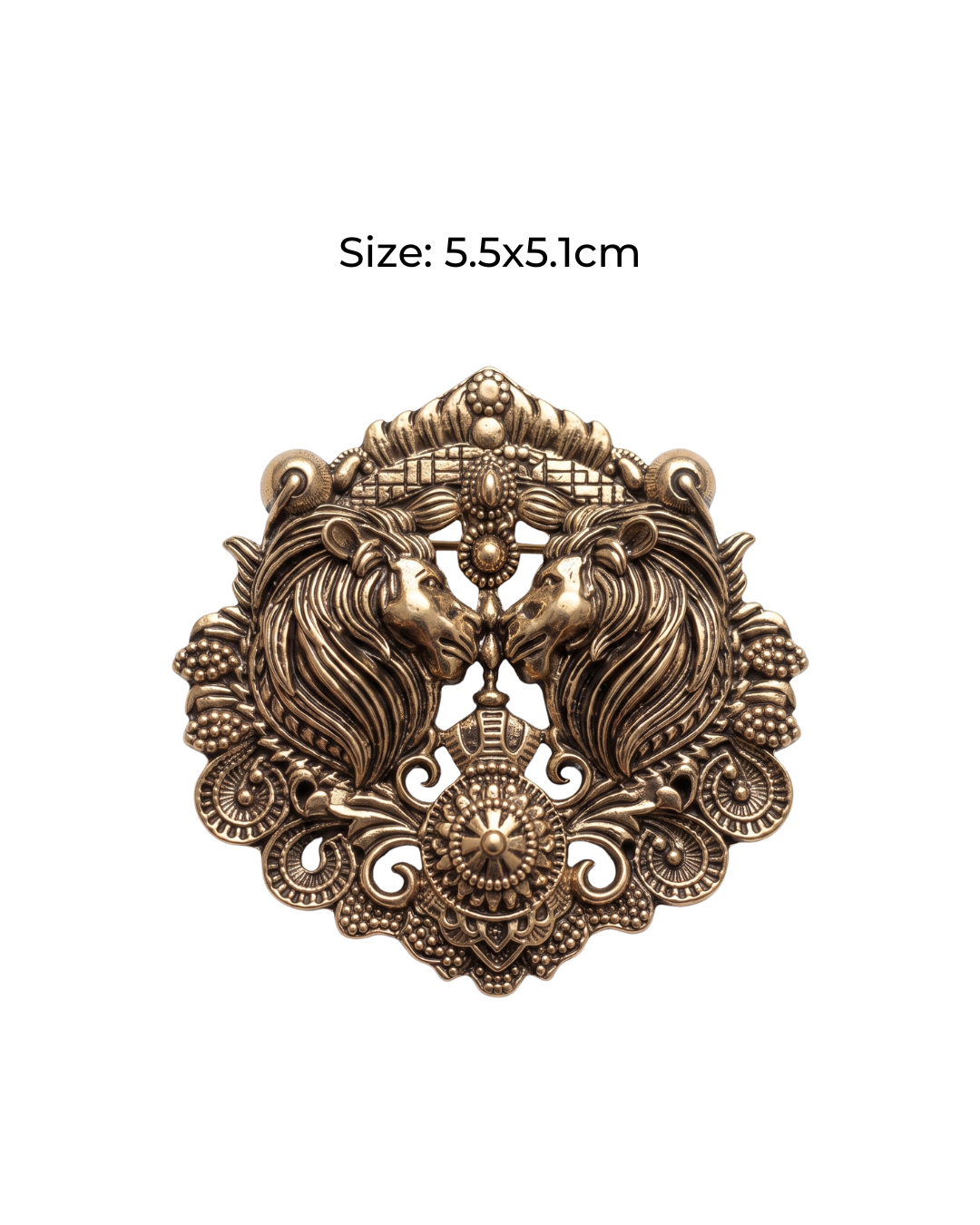 Dual Lion Brass Brooch