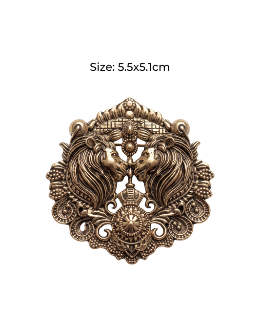Dual Lion Brass Brooch
