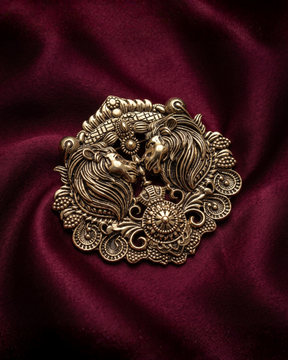 Dual Lion Brass Brooch