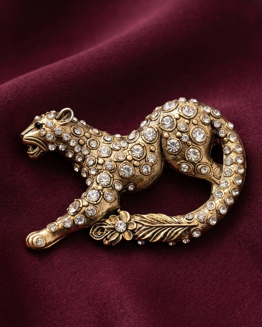 Panther Crystal Brass Brooch