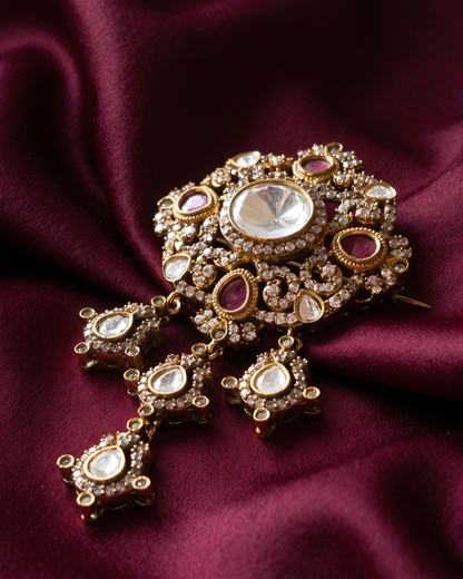 Royal Nizam Polki Brass Brooch - Maroon