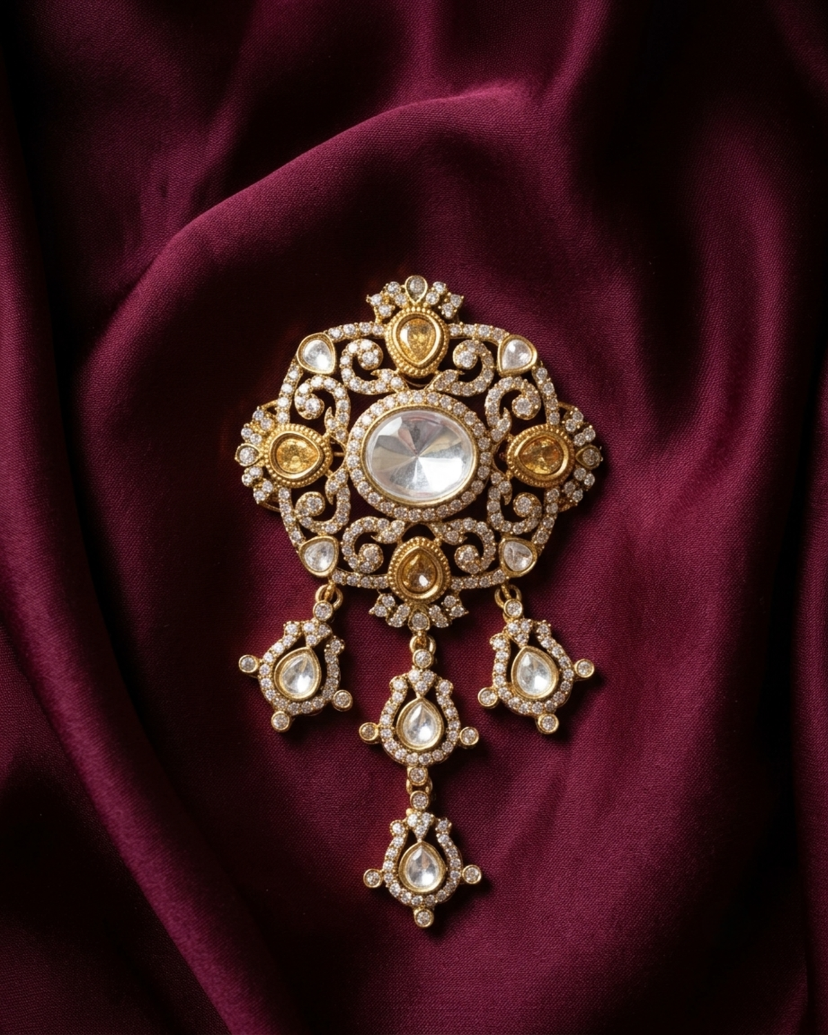 Royal Nizam Polki Brass Brooch - Champagne
