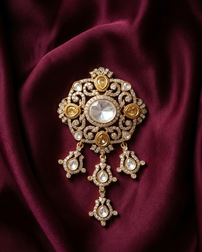 Royal Nizam Polki Brass Brooch - Champagne