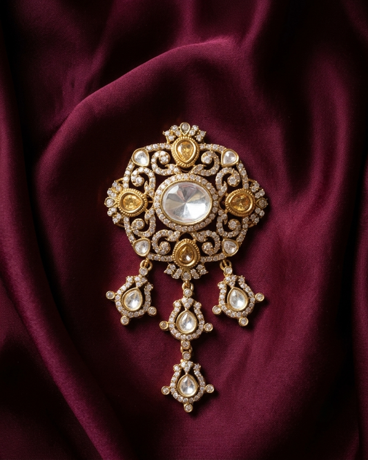Royal Nizam Polki Brass Brooch - Champagne