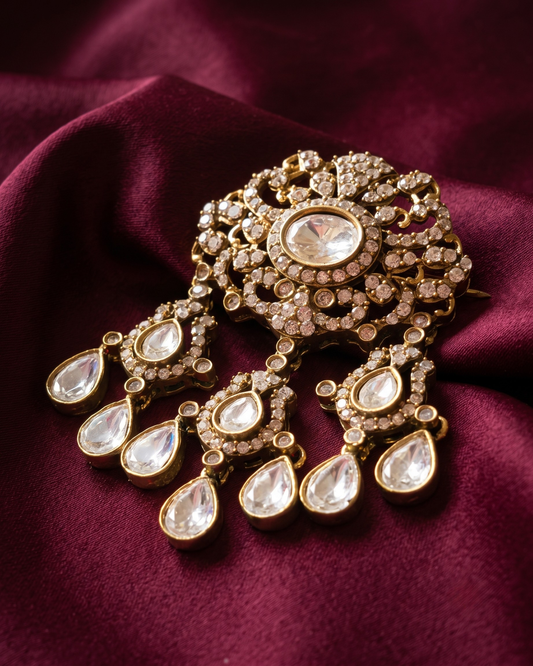 Royal Darbar Polki Brass Brooch - White