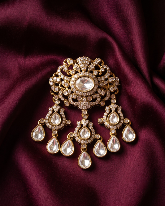 Royal Darbar Polki Brass Brooch - White