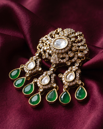 Royal Darbar Polki Brass Brooch - Green