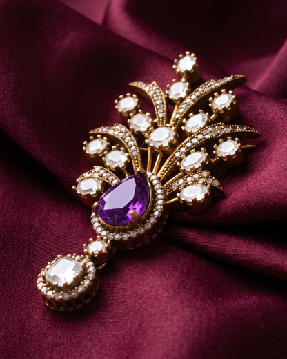 Kalgi Polki Plume Brooch - Purple